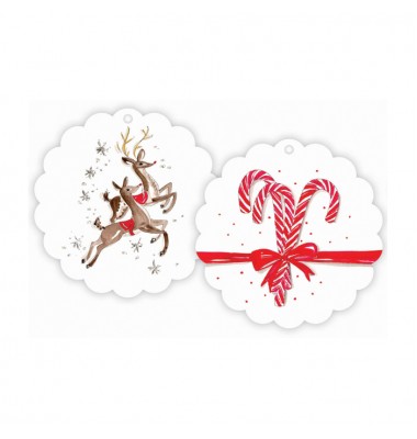 Christmas Gift Tags, Prancing Reindeer/Candy Canes, Roseanne Beck
